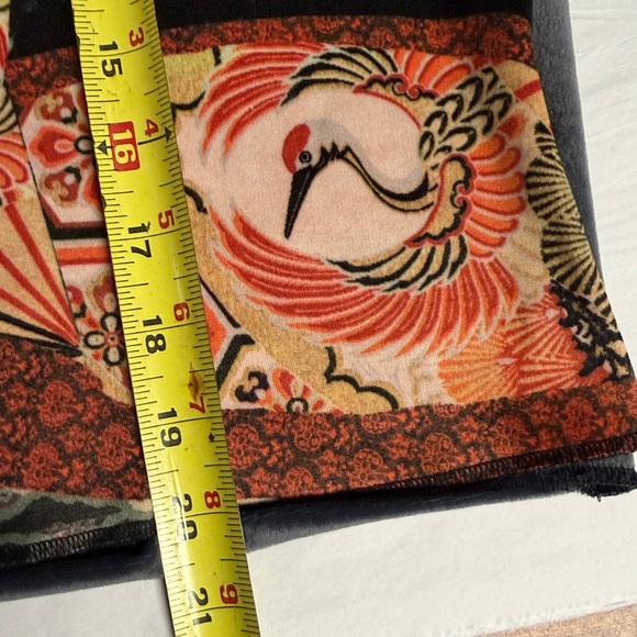 Scoop! Y2K Geisha Print Top Black Sheer Sleeve Orange Graphic Retro Novelty M - Picture 10 of 11